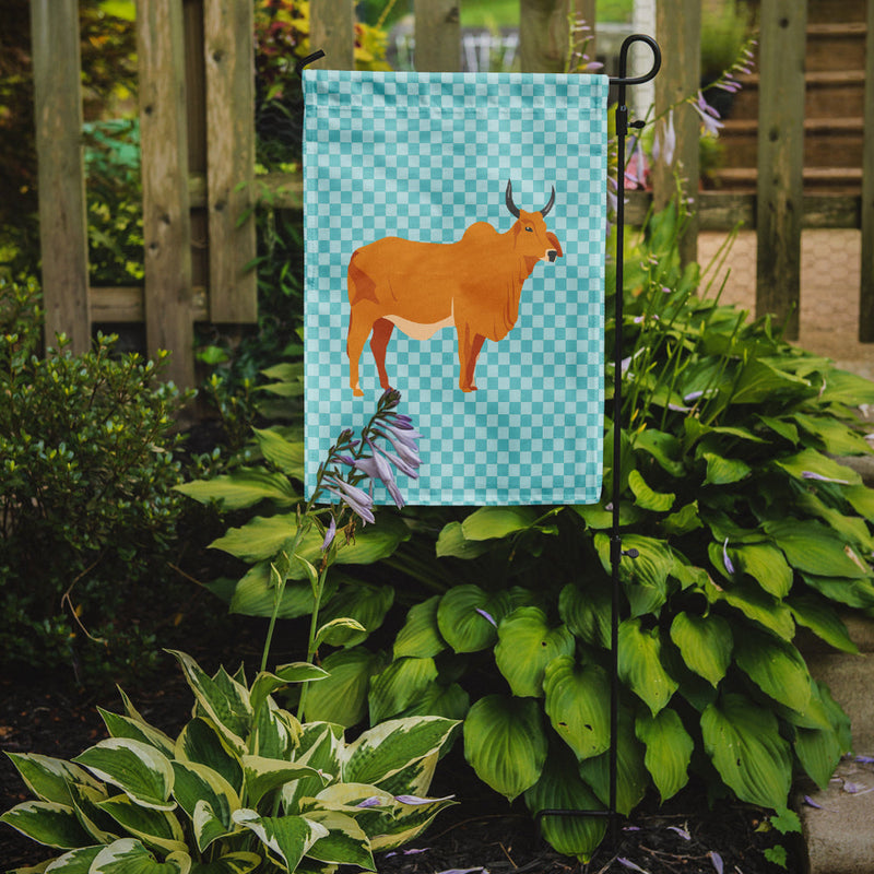 Zebu Indicine Cow Blue Check Flag Garden Size