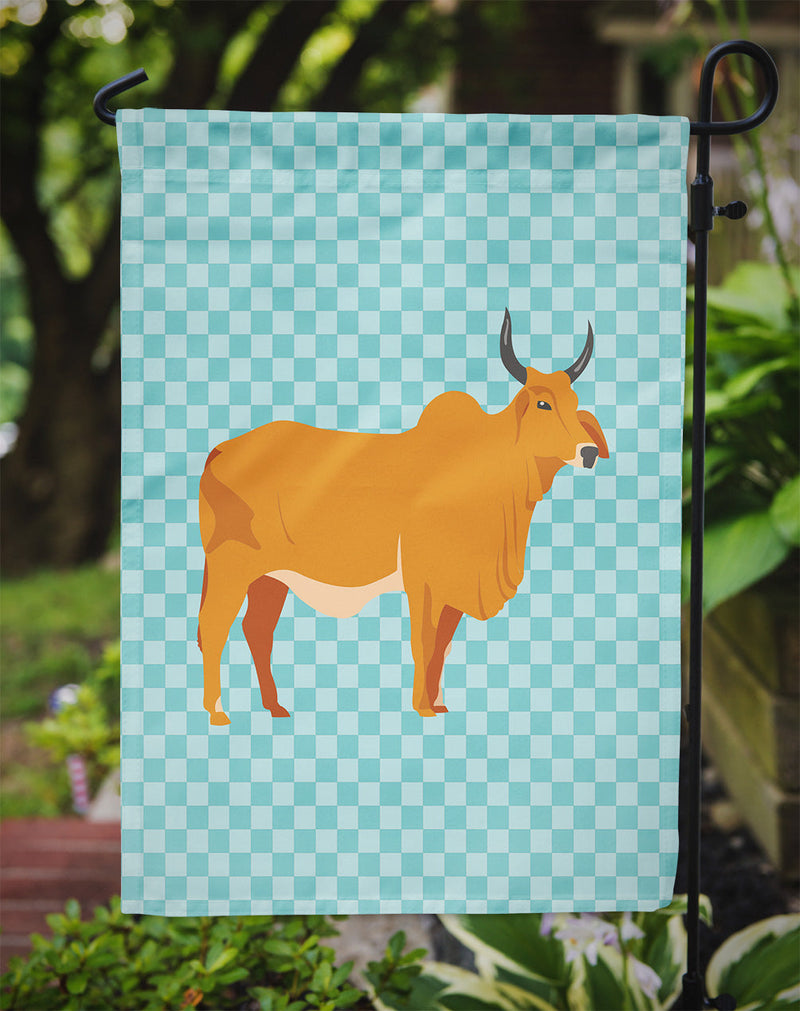 Zebu Indicine Cow Blue Check Flag Garden Size