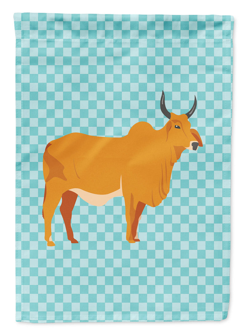 Zebu Indicine Cow Blue Check Flag Garden Size