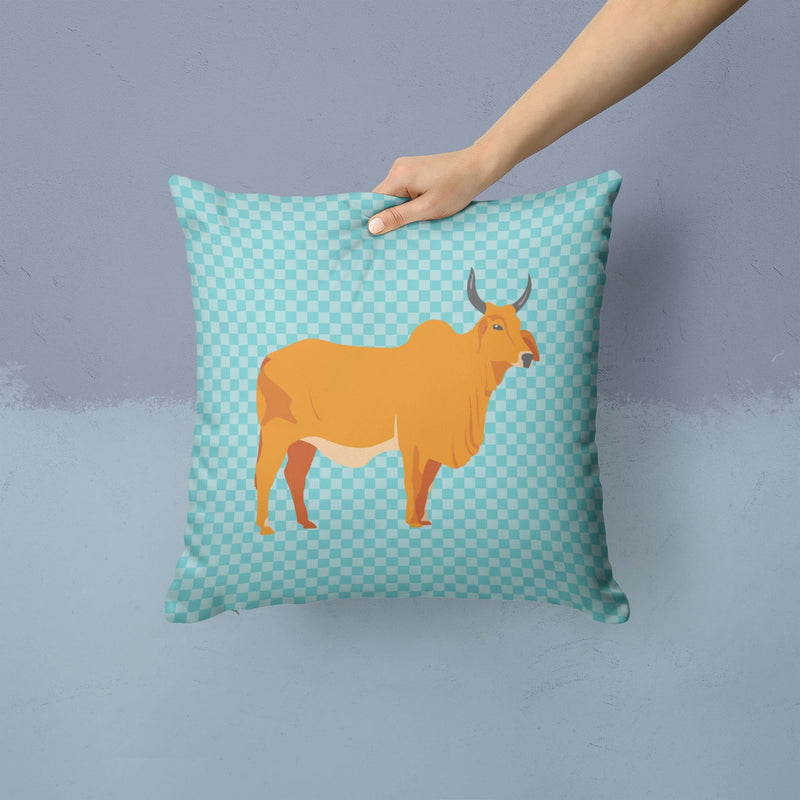 Zebu Indicine Cow Blue Check Fabric Decorative Pillow BB7999PW1414