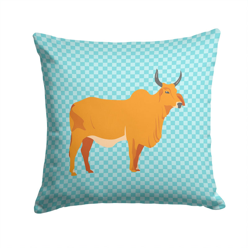 Zebu Indicine Cow Blue Check Fabric Decorative Pillow BB7999PW1414