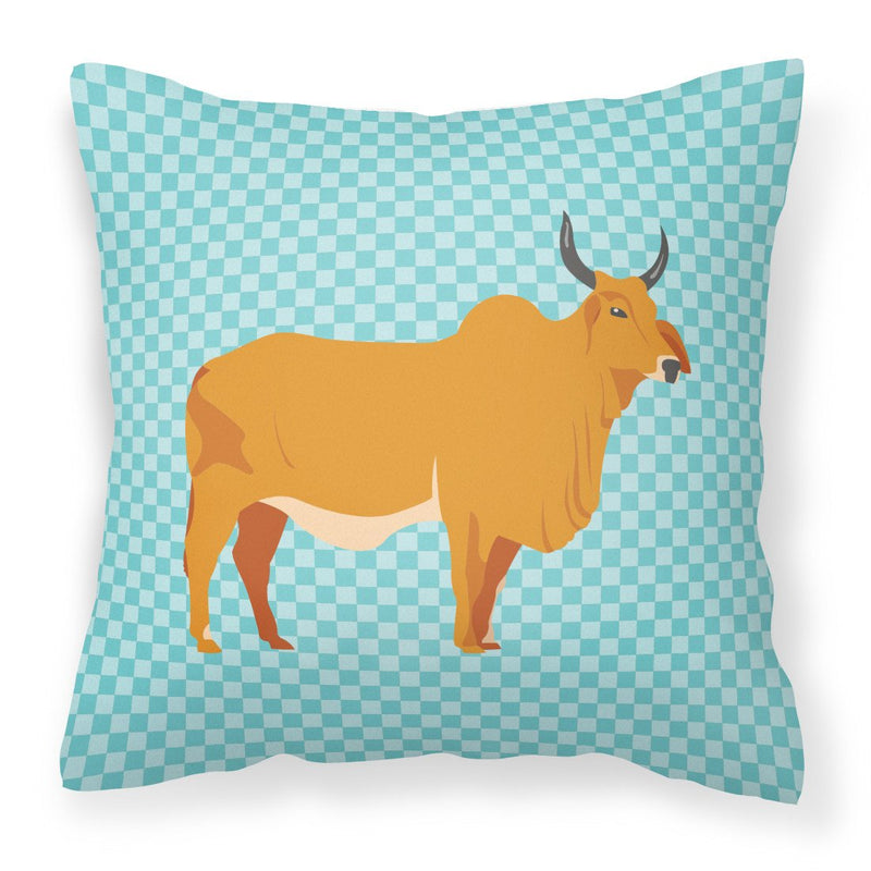 Zebu Indicine Cow Blue Check Fabric Decorative Pillow BB7999PW1818