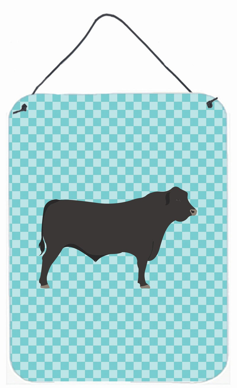 Black Angus Cow Blue Check Wall or Door Hanging Prints BB8002DS1216