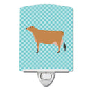 Jersey Cow Blue Check Ceramic Night Light Compact, UL-Certified, Ideal for Bedroom, Bathroom, Nursery, Hallway, Kitchen, 6x4x3, Multicolor