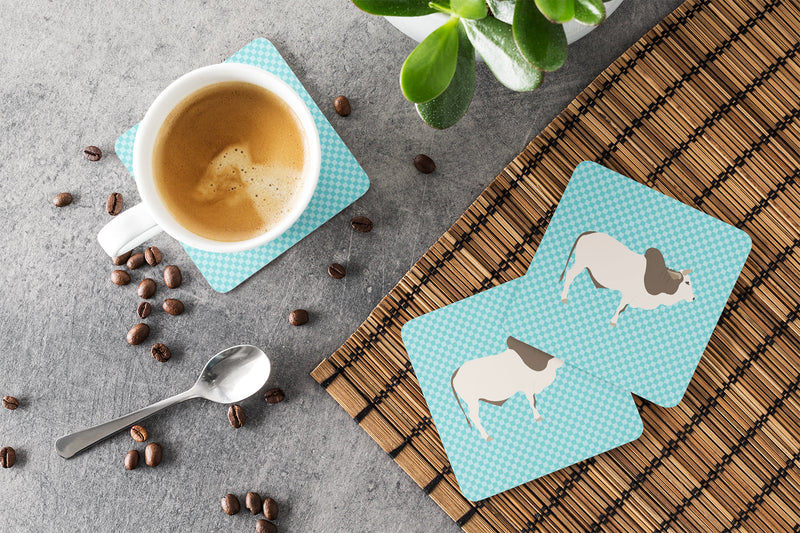 Malvi Cow Blue Check Foam Coaster Set of 4 BB8004FC