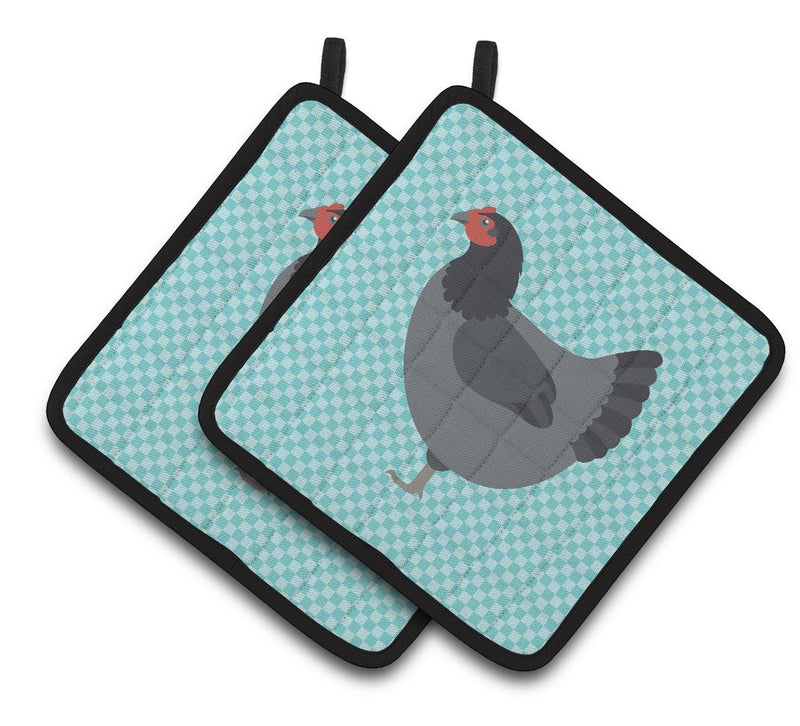 Jersey Giant Chicken Blue Check Pair of Pot Holders BB8009PTHD