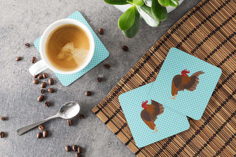 Malaysian Serama Chicken Blue Check Foam Coaster Set of 4 BB8016FC