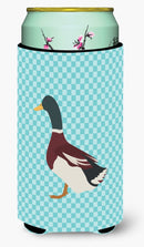 Rouen Duck Blue Check Tall Boy Hugger Can Cooler Sleeve Machine Washable Drink Collapsible Insulator Beverage Insulated Holder