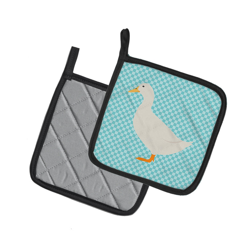 American Pekin Duck Blue Check Pot Holders - Set of 2 - Heat-Resistant Kitchen Essentials BB8034PTHD