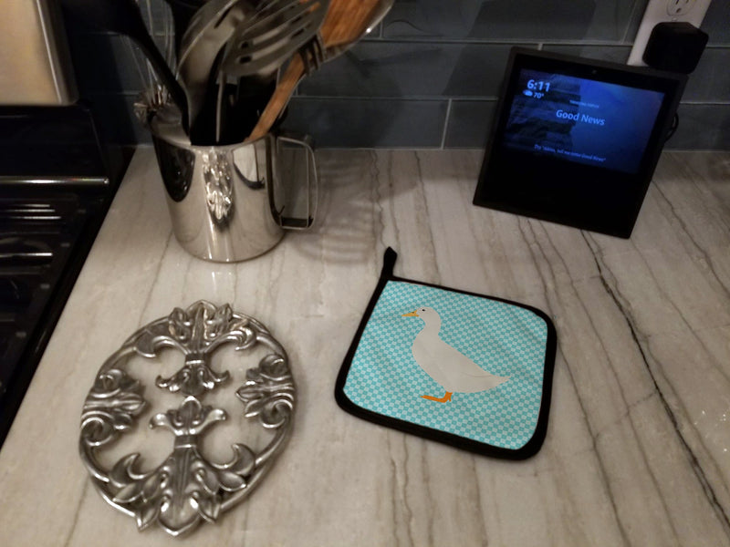 American Pekin Duck Blue Check Pot Holders - Set of 2 - Heat-Resistant Kitchen Essentials BB8034PTHD