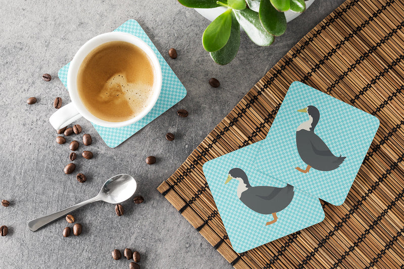 Blue Swedish Duck Blue Check Foam Coaster Set of 4 BB8036FC