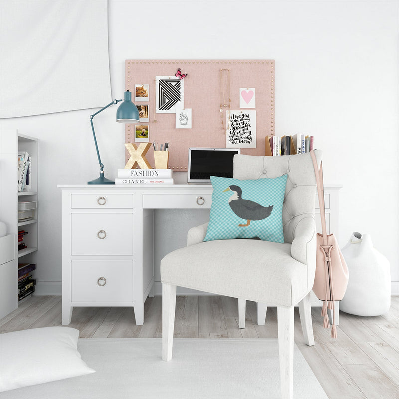 Blue Swedish Duck Blue Check Throw Pillow - 14x14 Decorative Pillow – Art for Your Home & Patio BB8036PW1414