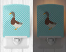 Saxony Sachsenente Duck Blue Check Ceramic Night Light Compact, UL-Certified, Ideal for Bedroom, Bathroom, Nursery, Hallway, Kitchen, 6x4x3, Multicolor