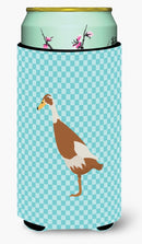 Indian Runner Duck Blue Check Tall Boy Hugger Can Cooler Sleeve Machine Washable Drink Collapsible Insulator Beverage Insulated Holder