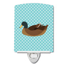 Khaki Campbell Duck Blue Check Ceramic Night Light Compact, UL-Certified, Ideal for Bedroom, Bathroom, Nursery, Hallway, Kitchen, 6x4x3, Multicolor