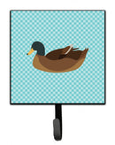 Khaki Campbell Duck Blue Check Leash or Key Holder Wall Hooks, Key Hooks Holder, Coat Rack Wall Mount, Coat Hooks, Hooks for Hanging Keys, Towels, Aprons, Leashes