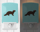 Sable Marten Blue Check Ceramic Night Light Compact, UL-Certified, Ideal for Bedroom, Bathroom, Nursery, Hallway, Kitchen, 6x4x3, Multicolor