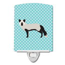Silver Fox Blue Check Ceramic Night Light Compact, UL-Certified, Ideal for Bedroom, Bathroom, Nursery, Hallway, Kitchen, 6x4x3, Multicolor