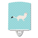 Stoat Short-tailed Weasel Blue Check Ceramic Night Light Compact, UL-Certified, Ideal for Bedroom, Bathroom, Nursery, Hallway, Kitchen, 6x4x3, Multicolor