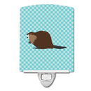 Eurasian Beaver Blue Check Ceramic Night Light Compact, UL-Certified, Ideal for Bedroom, Bathroom, Nursery, Hallway, Kitchen, 6x4x3, Multicolor