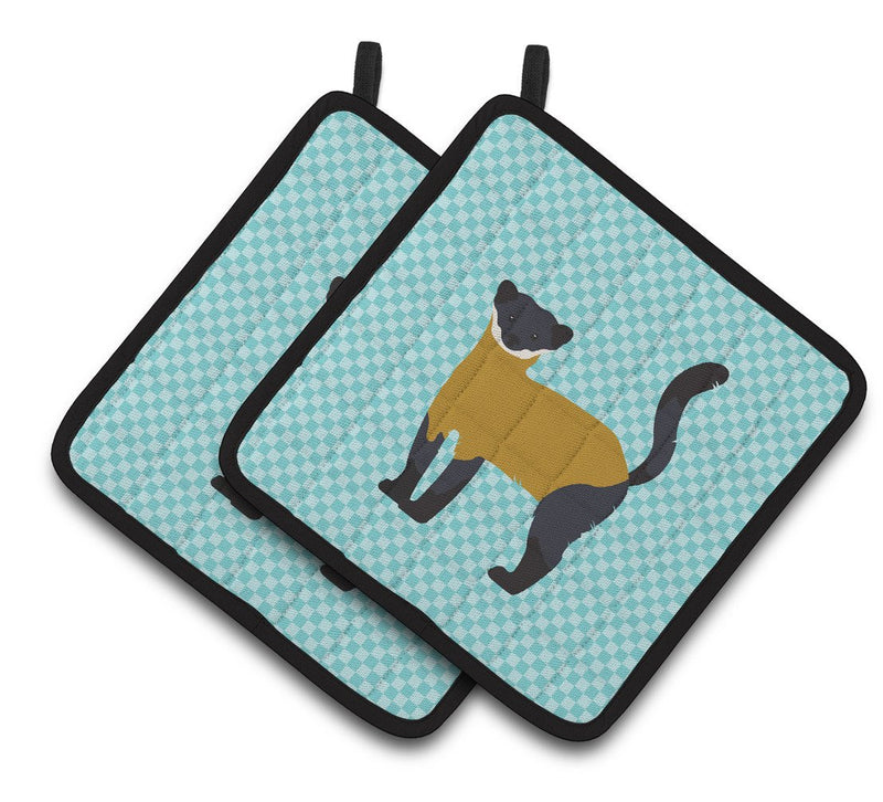 Yellow-Throated Marten Blue Check Pair of Pot Holders BB8048PTHD