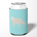 White Arctic Fox Blue Check Can or Bottle Hugger Cooler Sleeve for Standard 12 oz Cans, Insulated Foam Beer & Soda Can Hugger Reusable