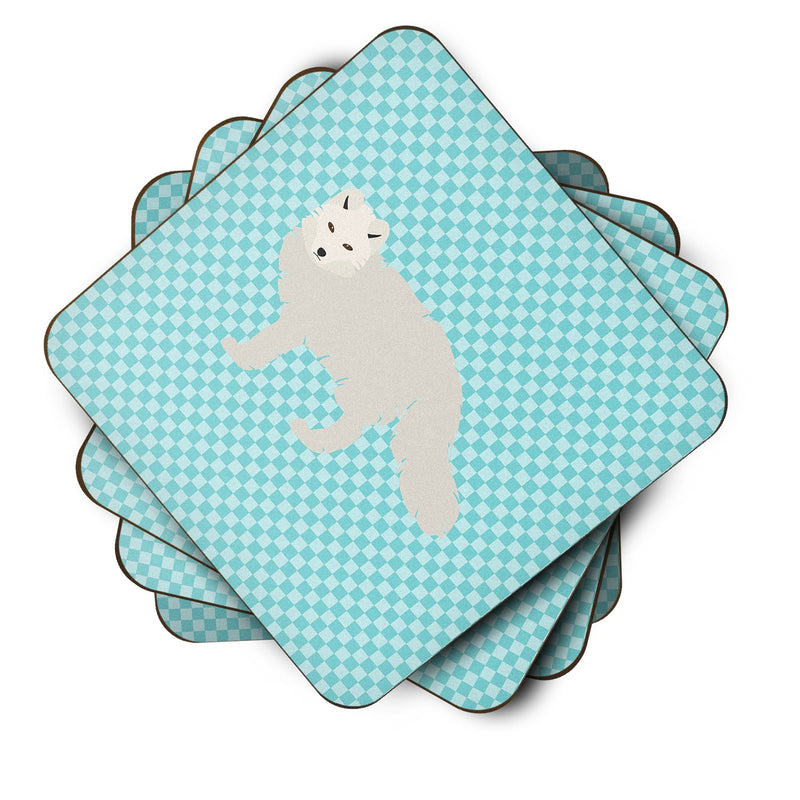 White Arctic Fox Blue Check Foam Coaster Set of 4 BB8051FC