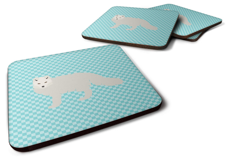 White Arctic Fox Blue Check Foam Coaster Set of 4 BB8051FC