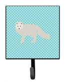 White Arctic Fox Blue Check Leash or Key Holder Wall Hooks, Key Hooks Holder, Coat Rack Wall Mount, Coat Hooks, Hooks for Hanging Keys, Towels, Aprons, Leashes