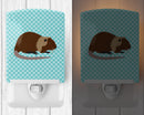 Coypu Nutria River Rat Blue Check Ceramic Night Light Compact, UL-Certified, Ideal for Bedroom, Bathroom, Nursery, Hallway, Kitchen, 6x4x3, Multicolor