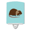 Coypu Nutria River Rat Blue Check Ceramic Night Light Compact, UL-Certified, Ideal for Bedroom, Bathroom, Nursery, Hallway, Kitchen, 6x4x3, Multicolor