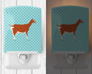 Toggenburger Goat Blue Check Ceramic Night Light Compact, UL-Certified, Ideal for Bedroom, Bathroom, Nursery, Hallway, Kitchen, 6x4x3, Multicolor