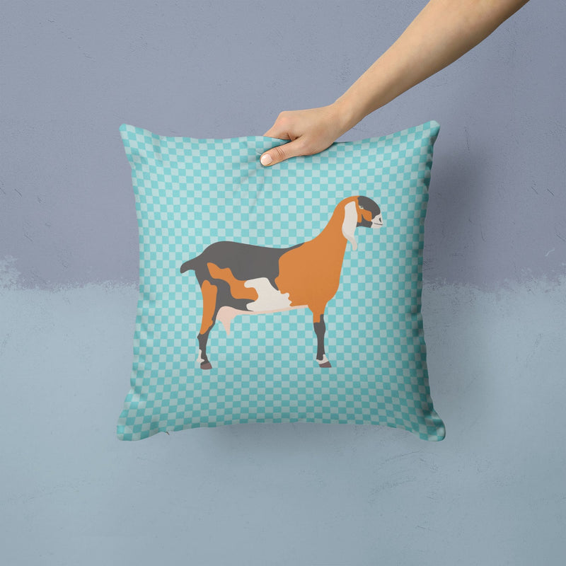 Anglo-nubian Nubian Goat Blue Check Throw Pillow - 14x14 Decorative Pillow – Art for Your Home & Patio BB8057PW1414