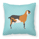 Anglo-nubian Nubian Goat Blue Check Fabric Decorative Pillow BB8057PW1818