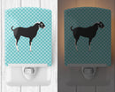 Black Bengal Goat Blue Check Ceramic Night Light Compact, UL-Certified, Ideal for Bedroom, Bathroom, Nursery, Hallway, Kitchen, 6x4x3, Multicolor