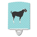 Black Bengal Goat Blue Check Ceramic Night Light Compact, UL-Certified, Ideal for Bedroom, Bathroom, Nursery, Hallway, Kitchen, 6x4x3, Multicolor