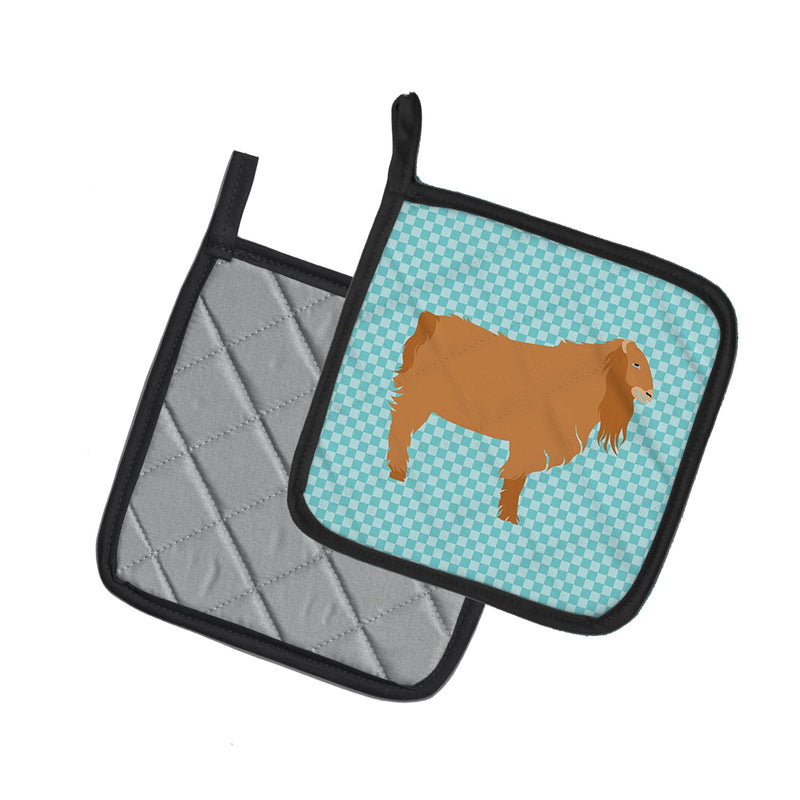American Lamancha Goat Blue Check Pot Holders - Set of 2 - Heat-Resistant Kitchen Essentials BB8059PTHD