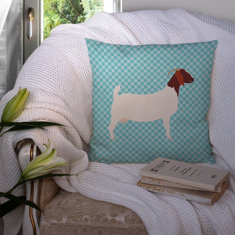 Boer Goat Blue Check Throw Pillow - 14x14 Decorative Pillow – Art for Your Home & Patio BB8060PW1414