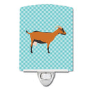 Oberhasli Goat Blue Check Ceramic Night Light Compact, UL-Certified, Ideal for Bedroom, Bathroom, Nursery, Hallway, Kitchen, 6x4x3, Multicolor
