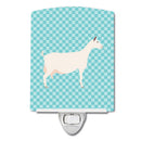 Saanen Goat Blue Check Ceramic Night Light Compact, UL-Certified, Ideal for Bedroom, Bathroom, Nursery, Hallway, Kitchen, 6x4x3, Multicolor