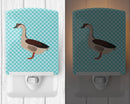 Chinese Goose Blue Check Ceramic Night Light Compact, UL-Certified, Ideal for Bedroom, Bathroom, Nursery, Hallway, Kitchen, 6x4x3, Multicolor