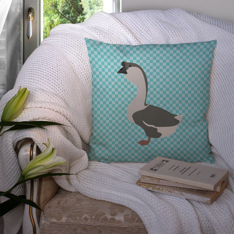 African Goose Blue Check Fabric Decorative Pillow BB8073PW1414