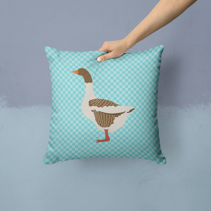 Pomeranian Rogener Goose Blue Check Fabric Decorative Pillow BB8077PW1414