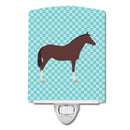 English Thoroughbred Horse Blue Check Ceramic Night Light Compact, UL-Certified, Ideal for Bedroom, Bathroom, Nursery, Hallway, Kitchen, 6x4x3, Multicolor