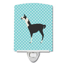 Llama Q' Ara Blue Check Ceramic Night Light Compact, UL-Certified, Ideal for Bedroom, Bathroom, Nursery, Hallway, Kitchen, 6x4x3, Multicolor