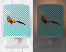 Golden or Chinese Pheasant Blue Check Ceramic Night Light Compact, UL-Certified, Ideal for Bedroom, Bathroom, Nursery, Hallway, Kitchen, 6x4x3, Multicolor