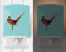 Ring-necked Common Pheasant Blue Check Ceramic Night Light Compact, UL-Certified, Ideal for Bedroom, Bathroom, Nursery, Hallway, Kitchen, 6x4x3, Multicolor