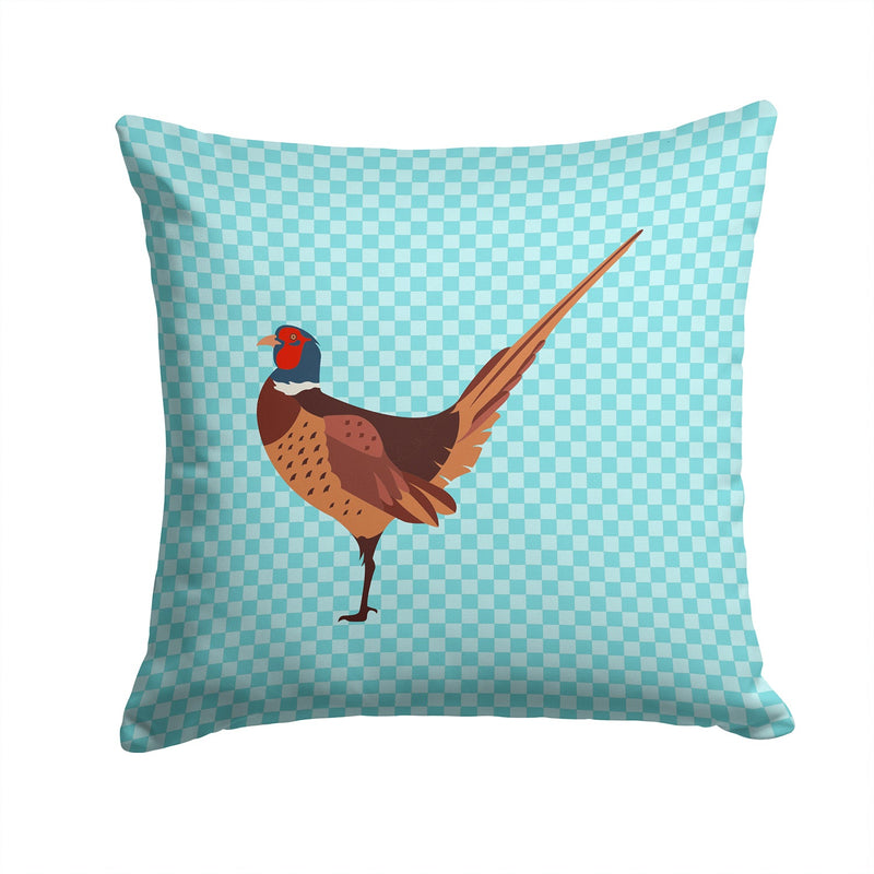 Ring-necked Common Pheasant Blue Check Fabric Decorative Pillow BB8104PW1414