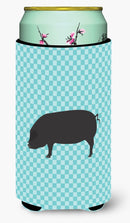 Devon Large Black Pig Blue Check Tall Boy Hugger Can Cooler Sleeve Machine Washable Drink Collapsible Insulator Beverage Insulated Holder
