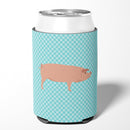 American Landrace Pig Blue Check Can or Bottle Hugger BB8106CC